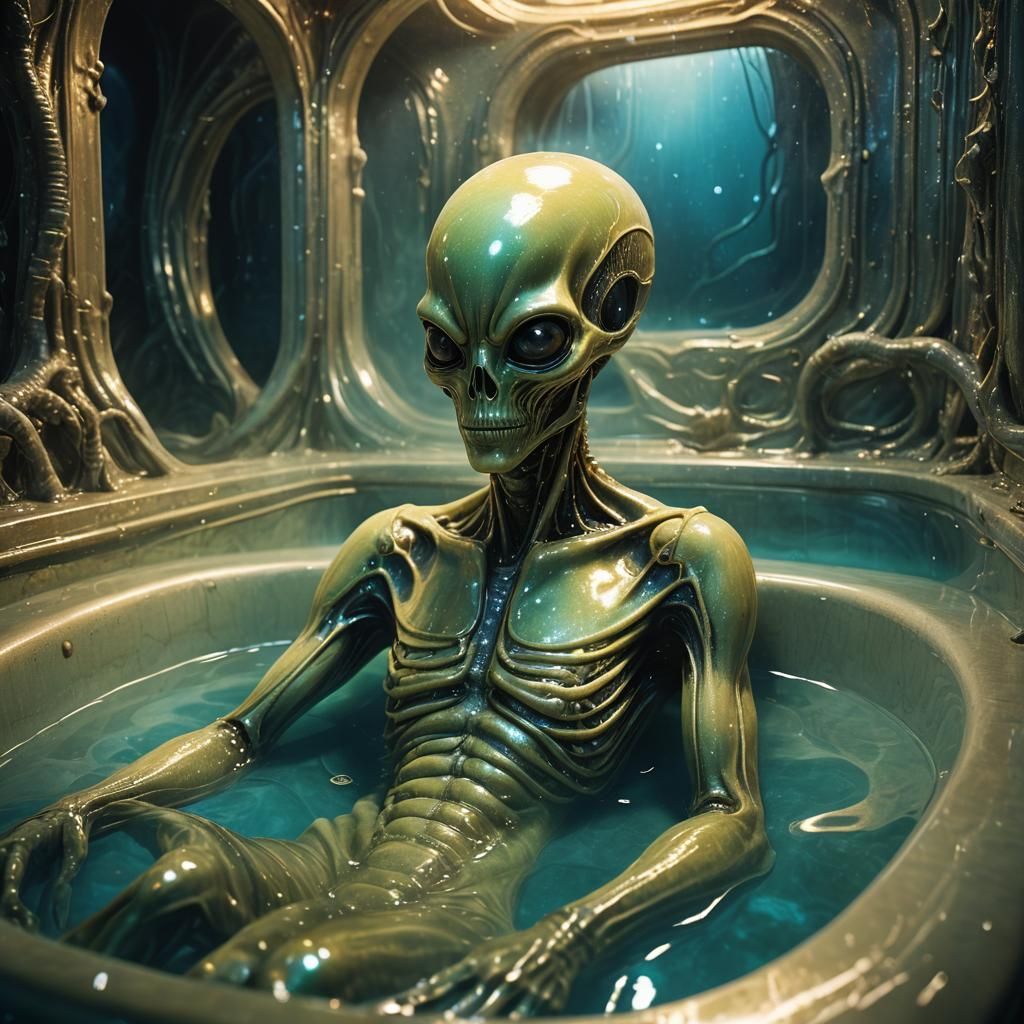 Alien in Bathtub: Surreal Ethereal Matte Painting