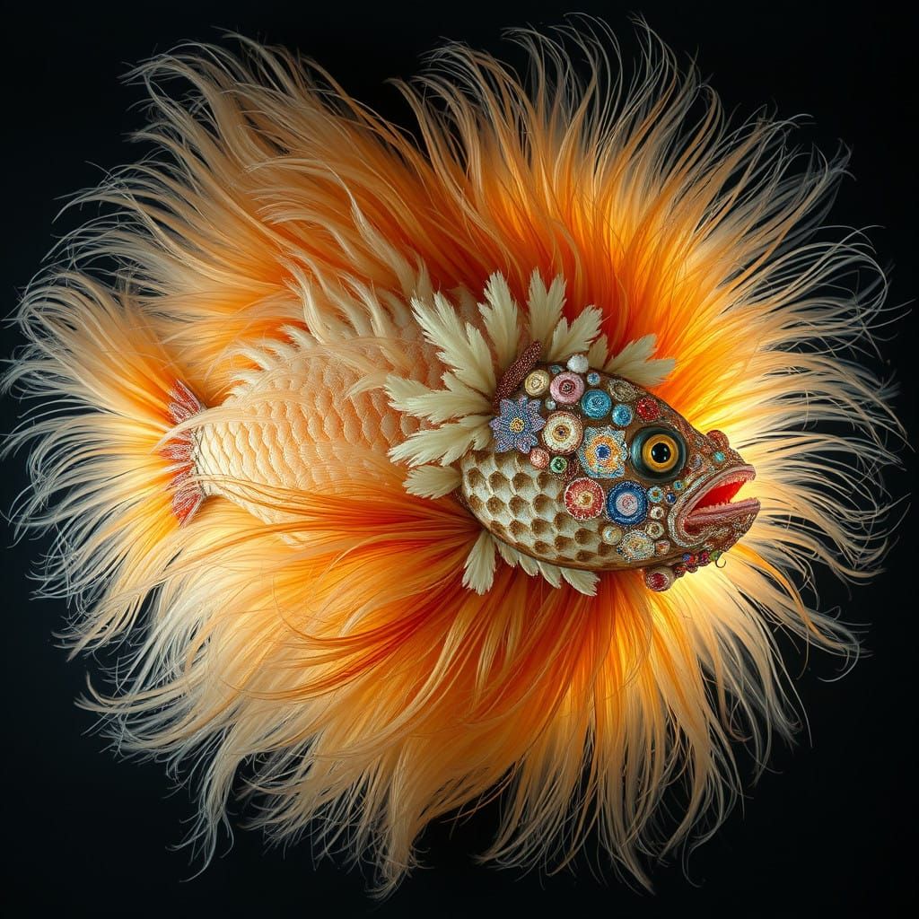 Surreal Furry Fish Envisioned in 1900s Photographic Style