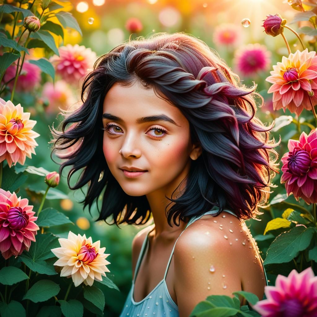 Dahlia Portrait in Lush Garden: Professional Photography