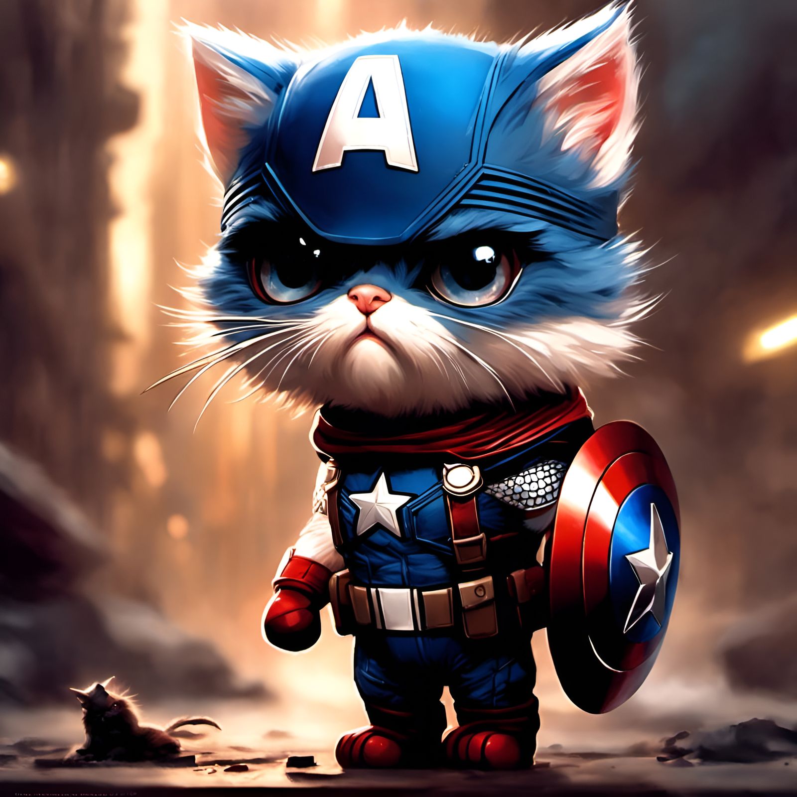 Chibi Cat as Captain America in Moonlight