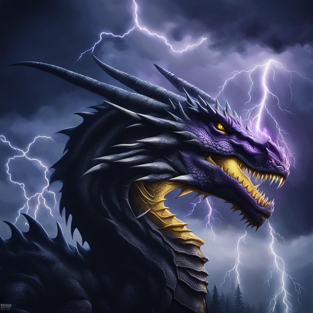 Ancient Lightning Dragon in Dark Fantasy Style