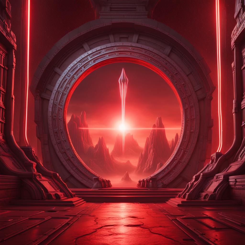 Stargate Portal with Alien Tech in Red Universe