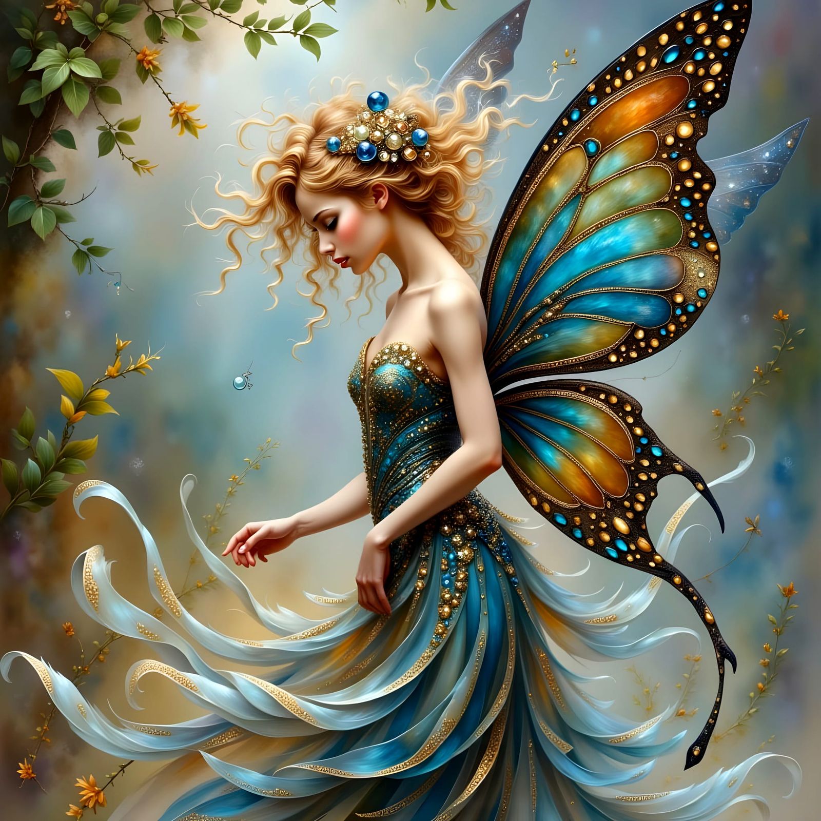 Pixie Girl in Ethereal Faerie Realm with Majestic Dragon