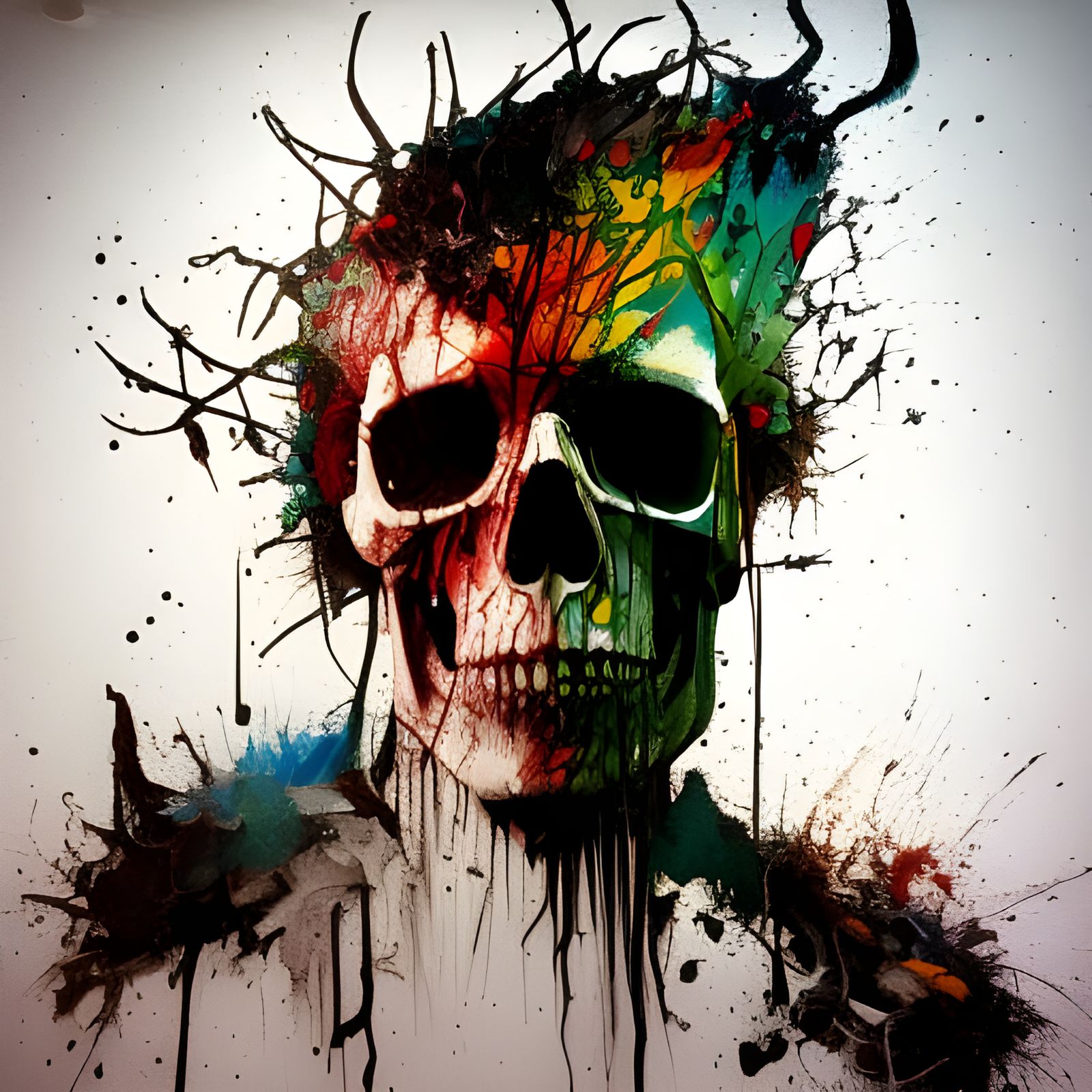 Colorful 3D Skull Painting with Dramatic Lighting
