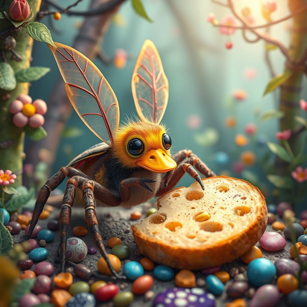 Whimsical Fairy Forest Creatures Feast in Bright Candy Color...