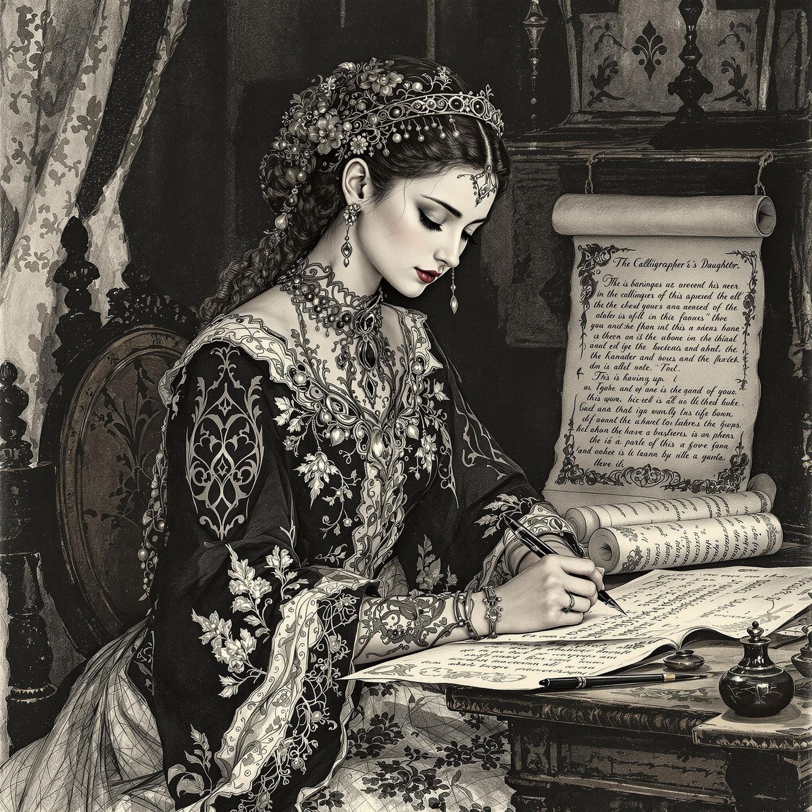 Calligrapher's Daughter in Art Nouveau Style