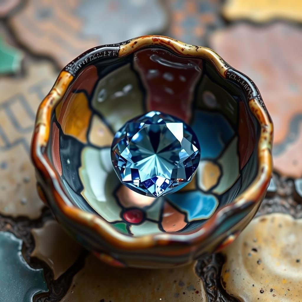 Gemstone in Ornate Bowl: Surreal Still Life