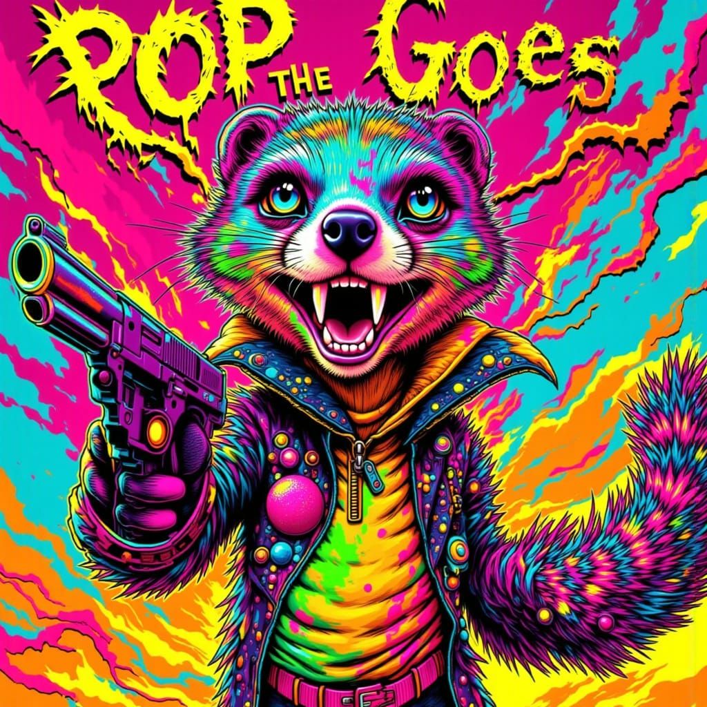 Pop Art Weasel with Gun in Vintage Fusion Scene