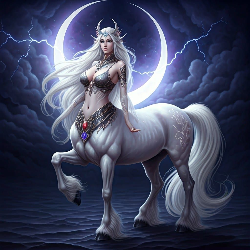 Elven Centaur Woman in Fantasy Lightning