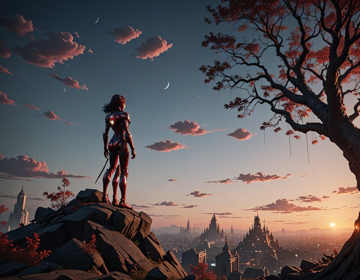 Epic Cinematic Iron Woman in Dark, Ominous Environment