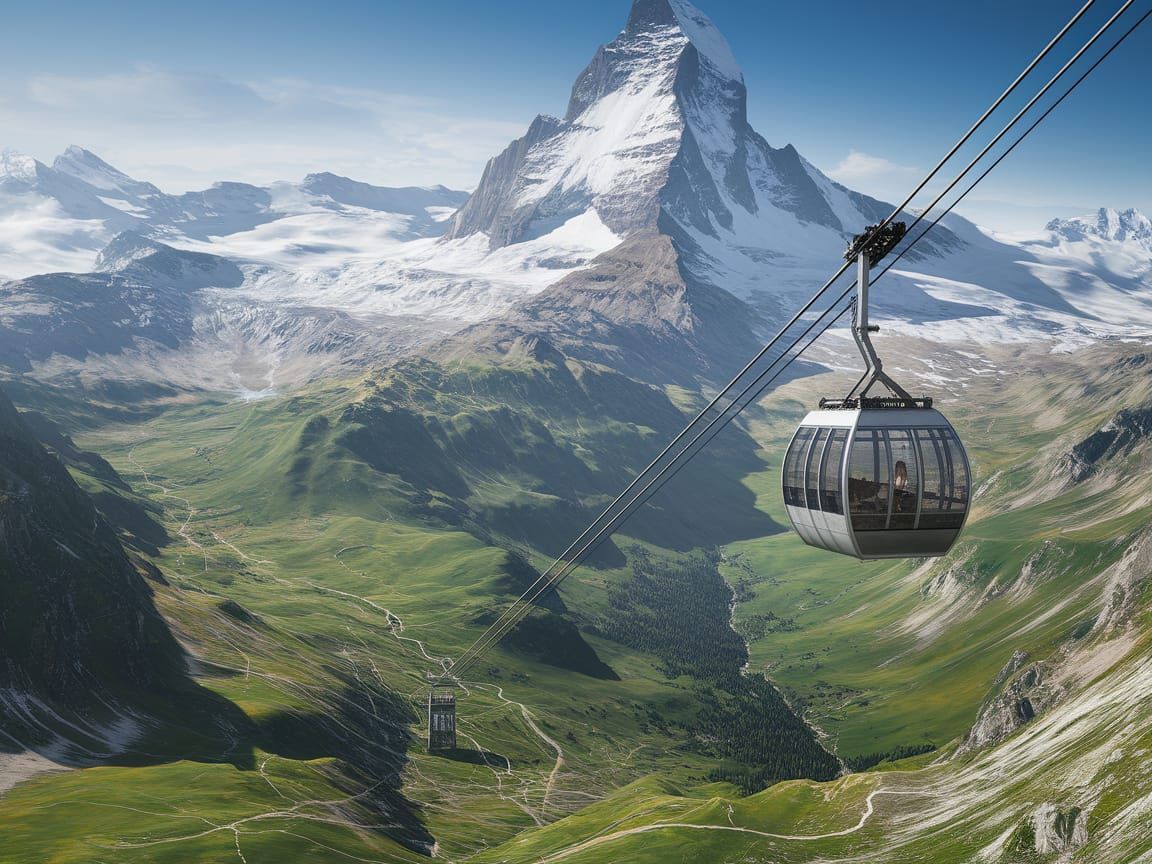 Swiss Alps Sky Gondola Digital Painting