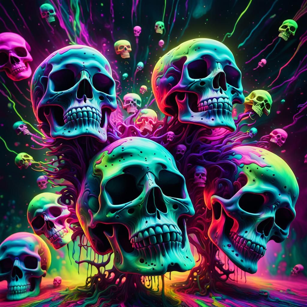 Psychedelic Skulls in Abstract Digital Art
