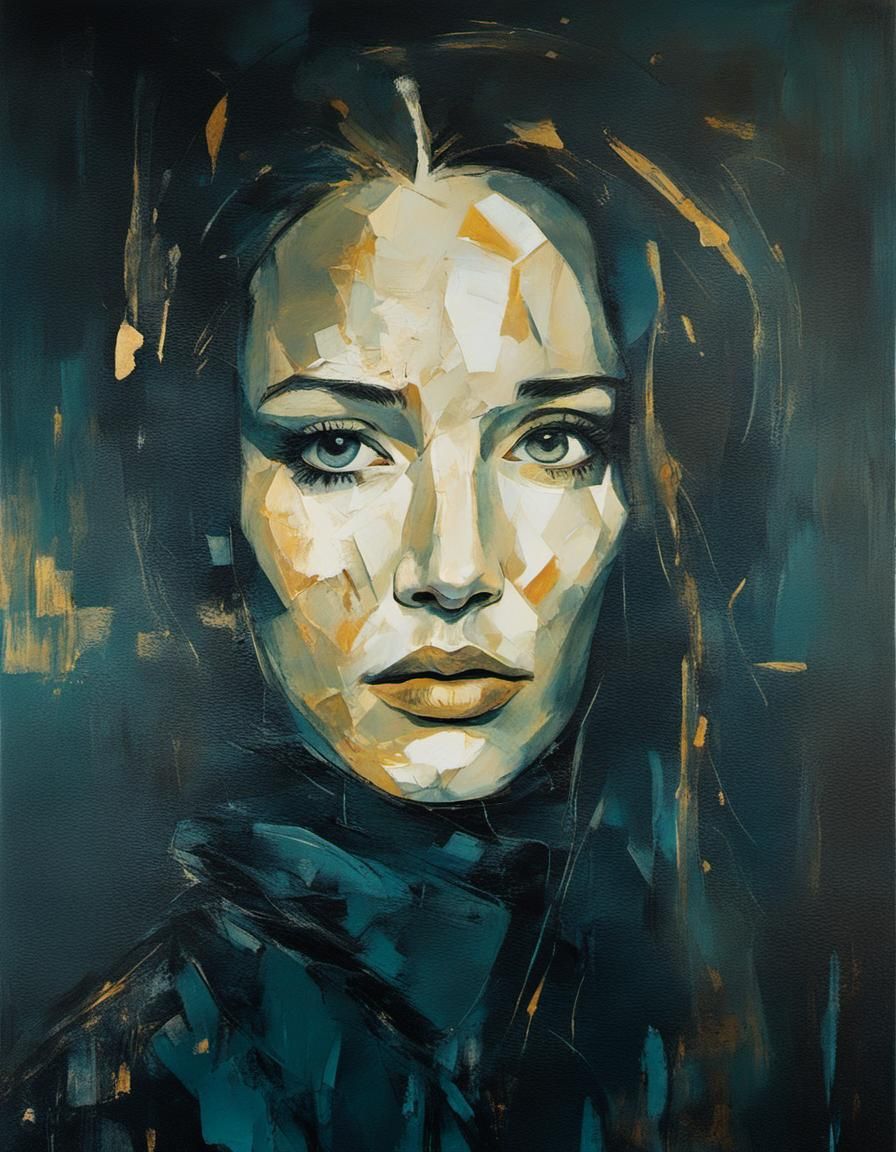 Melancholic Female Portrait in Cubist Style