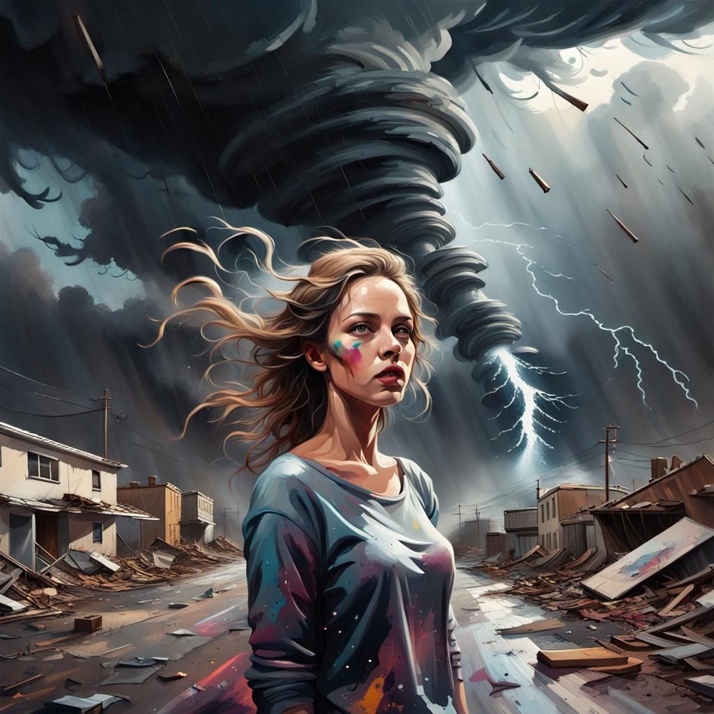 Woman in Tornado: Graffiti Art Masterpiece
