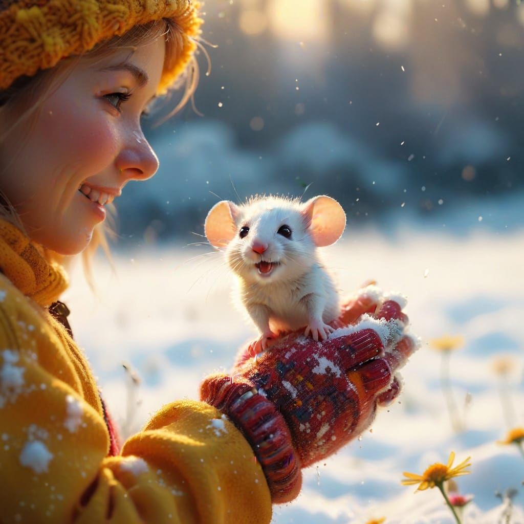 Whimsical Snowy Playtime in Vibrant Impressionist Style