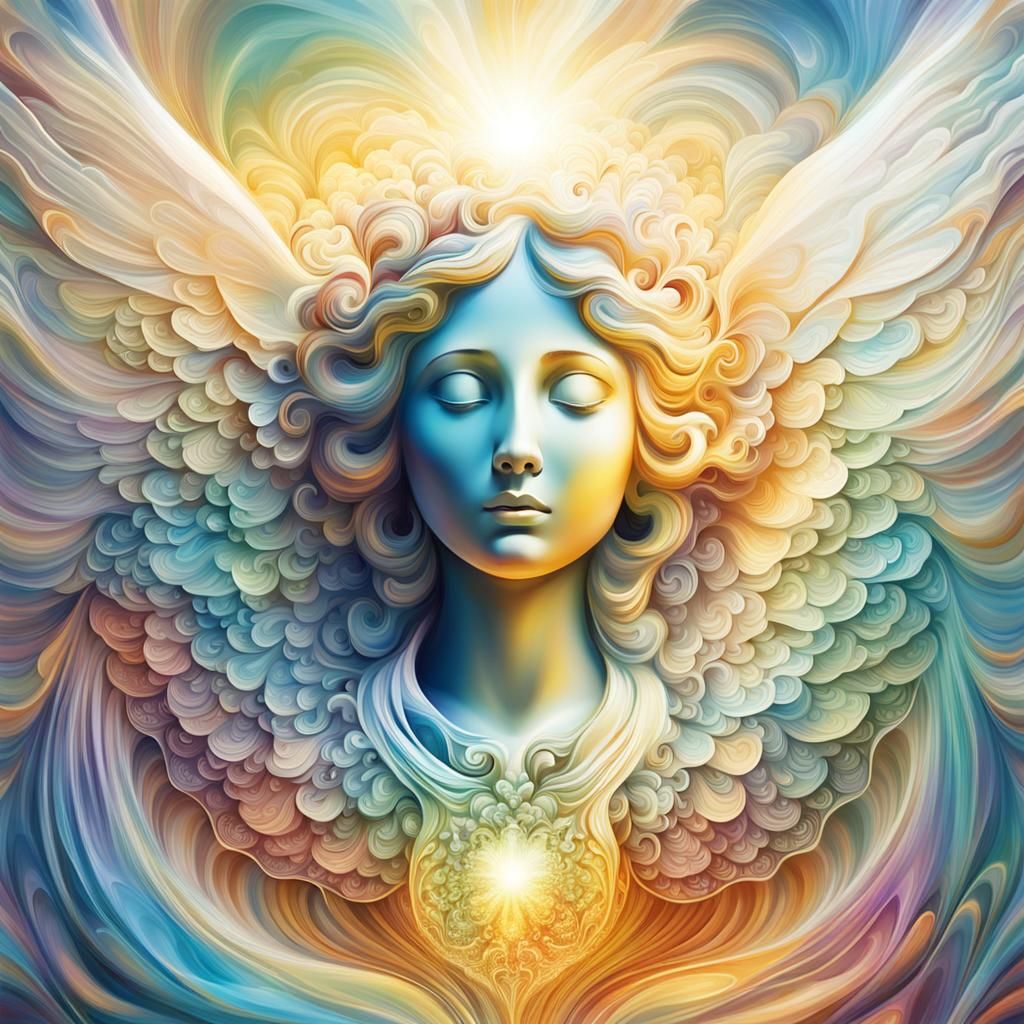 Ethereal Shell Angel in Abstract Graffiti Art