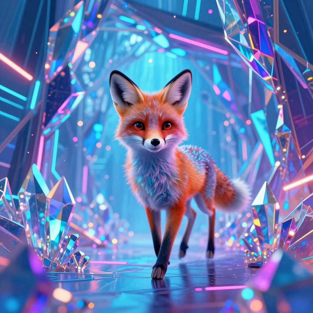 Curious Deerfox in Vibrant Crystal Cyber Tunnel