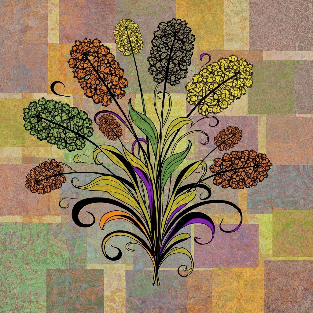 Vibrant Abstract Bouquet with Expressive Stems