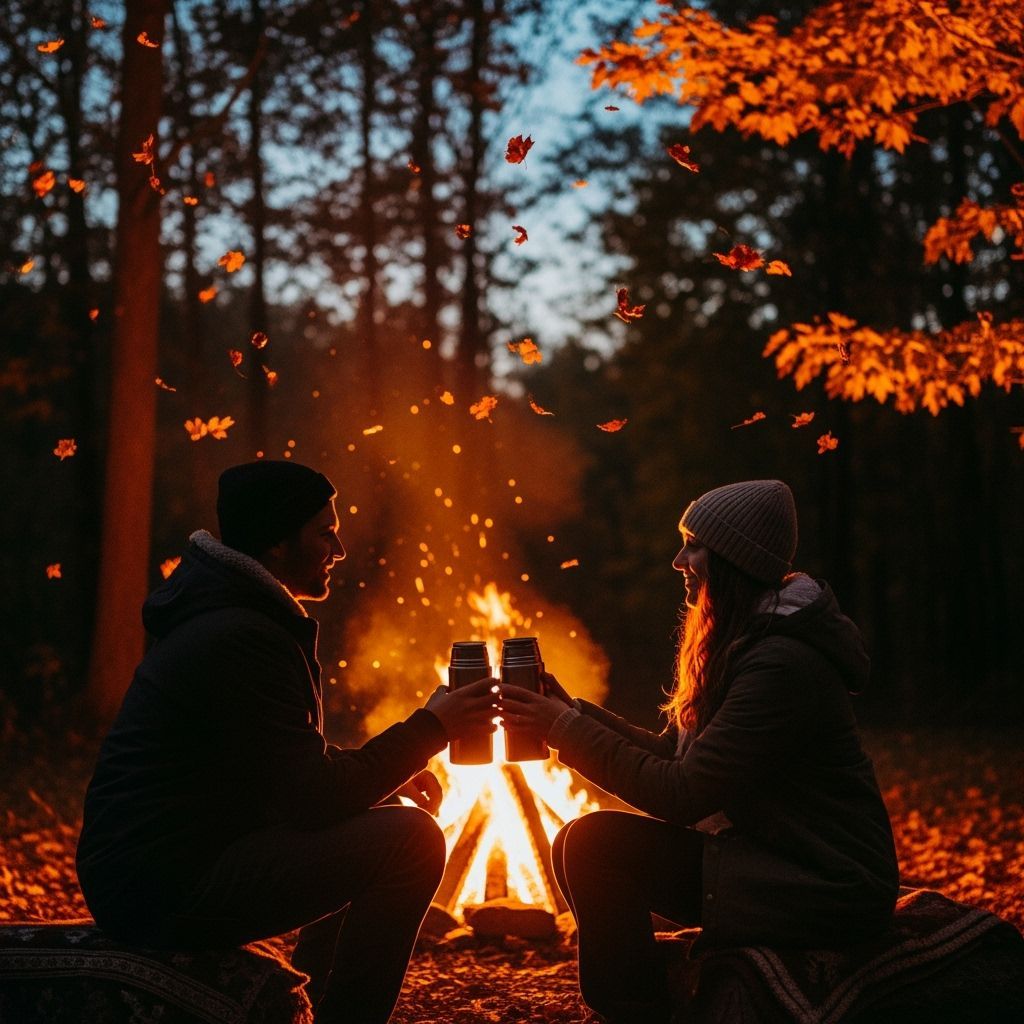 Romantic Bonfire Scene on Autumn Evening