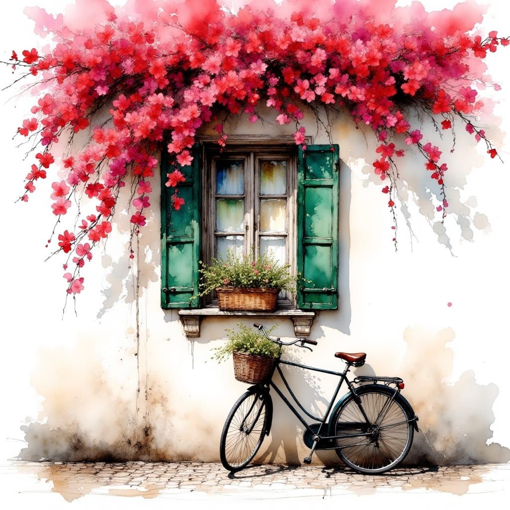 Mediterranean Street Scene in Watercolor Style