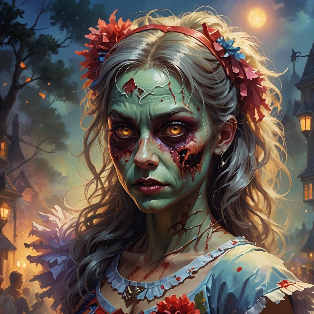 Ethereal Zombie Cheerleader Portrait in Fantasy Illustration