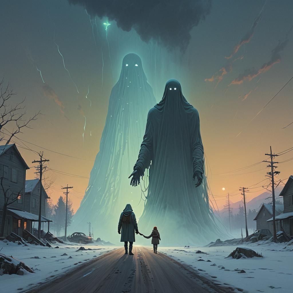 Ghost Ascending: Ethereal Embrace in Dreamy Light