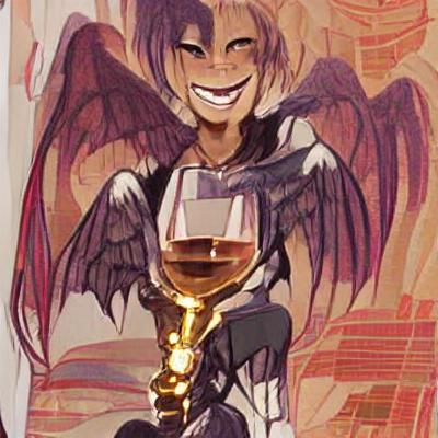 Ominous Demon Angel Hybrid with Wine and Scroll