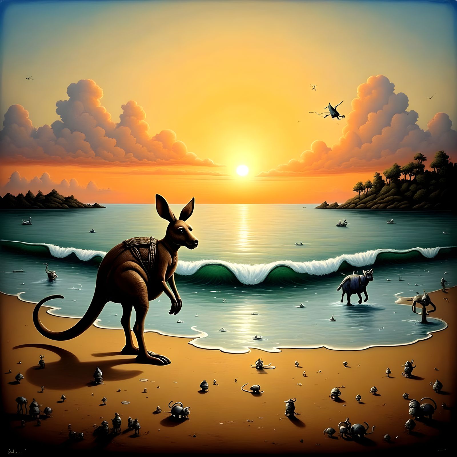 Kangaroo Walking Along Seaside Ocean Shore