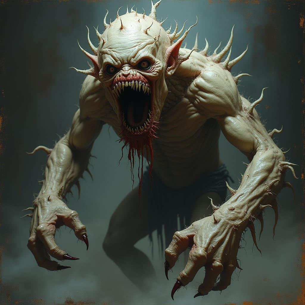 Terrifying Creature with Sharp Teeth, in Gothic Style