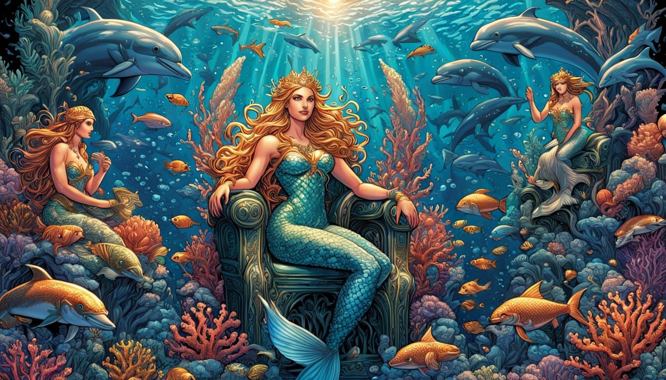 Aphrodite's Underwater Council: A Comic Book Scene
