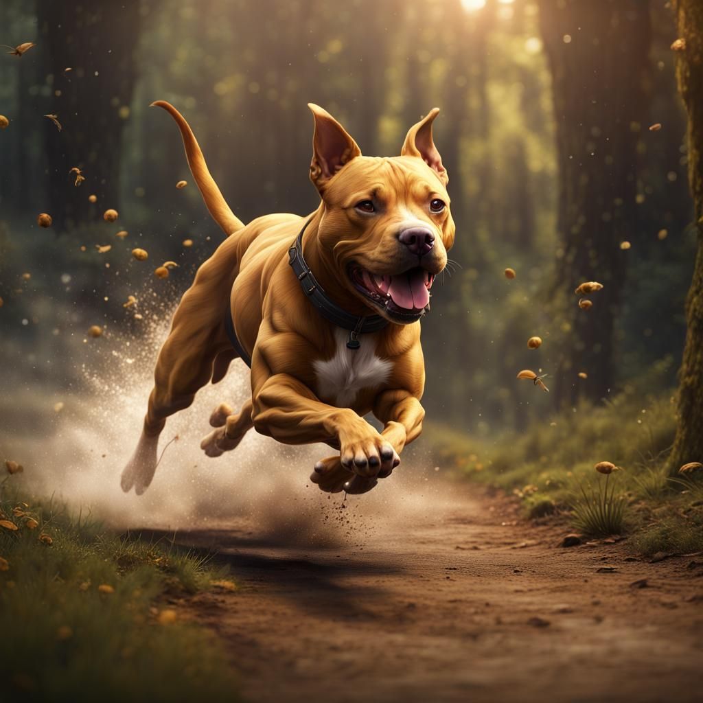 Playful Pit-bull Mix Running: Detailed Fantasy Art