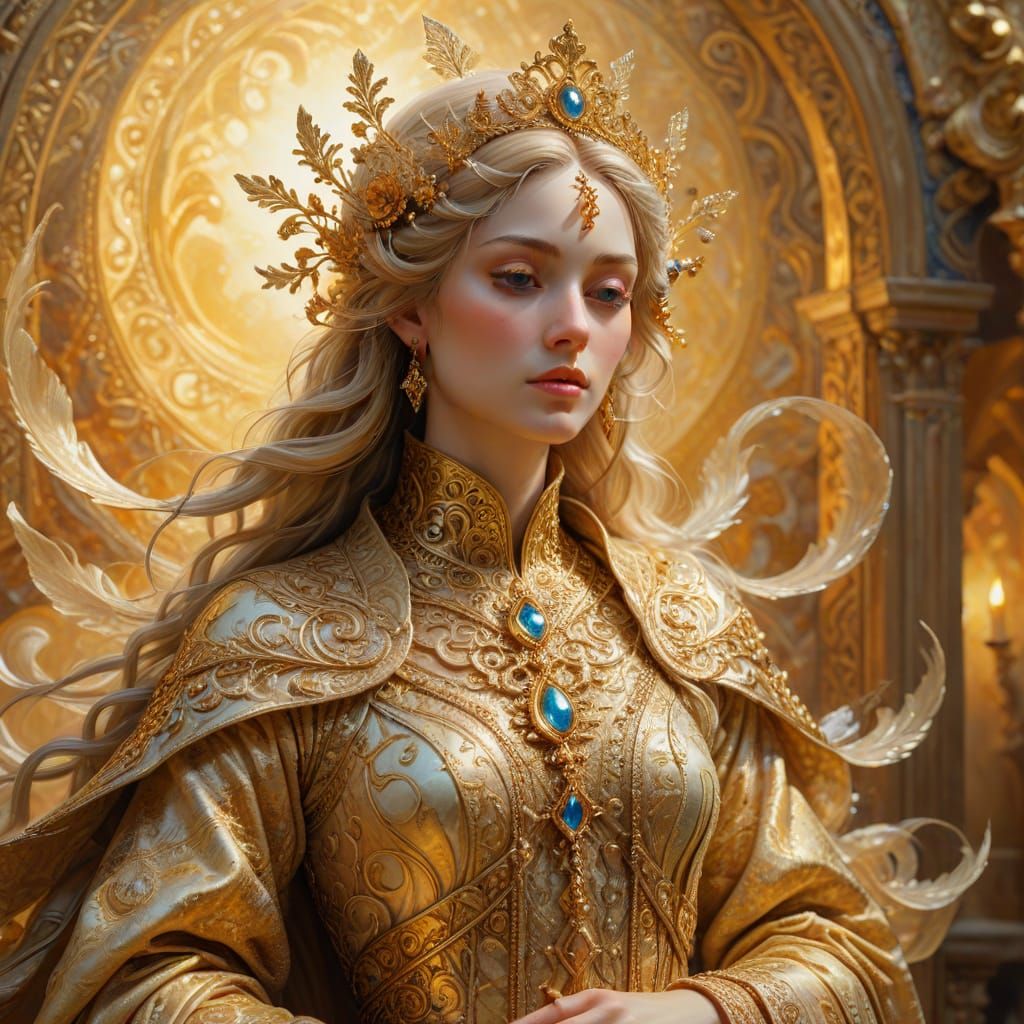 Golden Saintess in Oil Painting Style