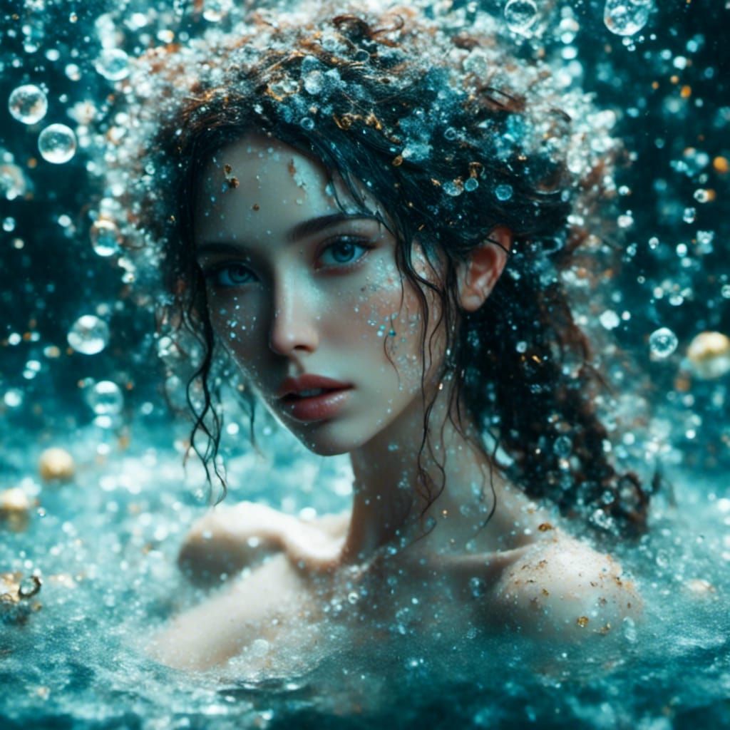 Elven Woman in Hot Spring with Cracked Glass Effect