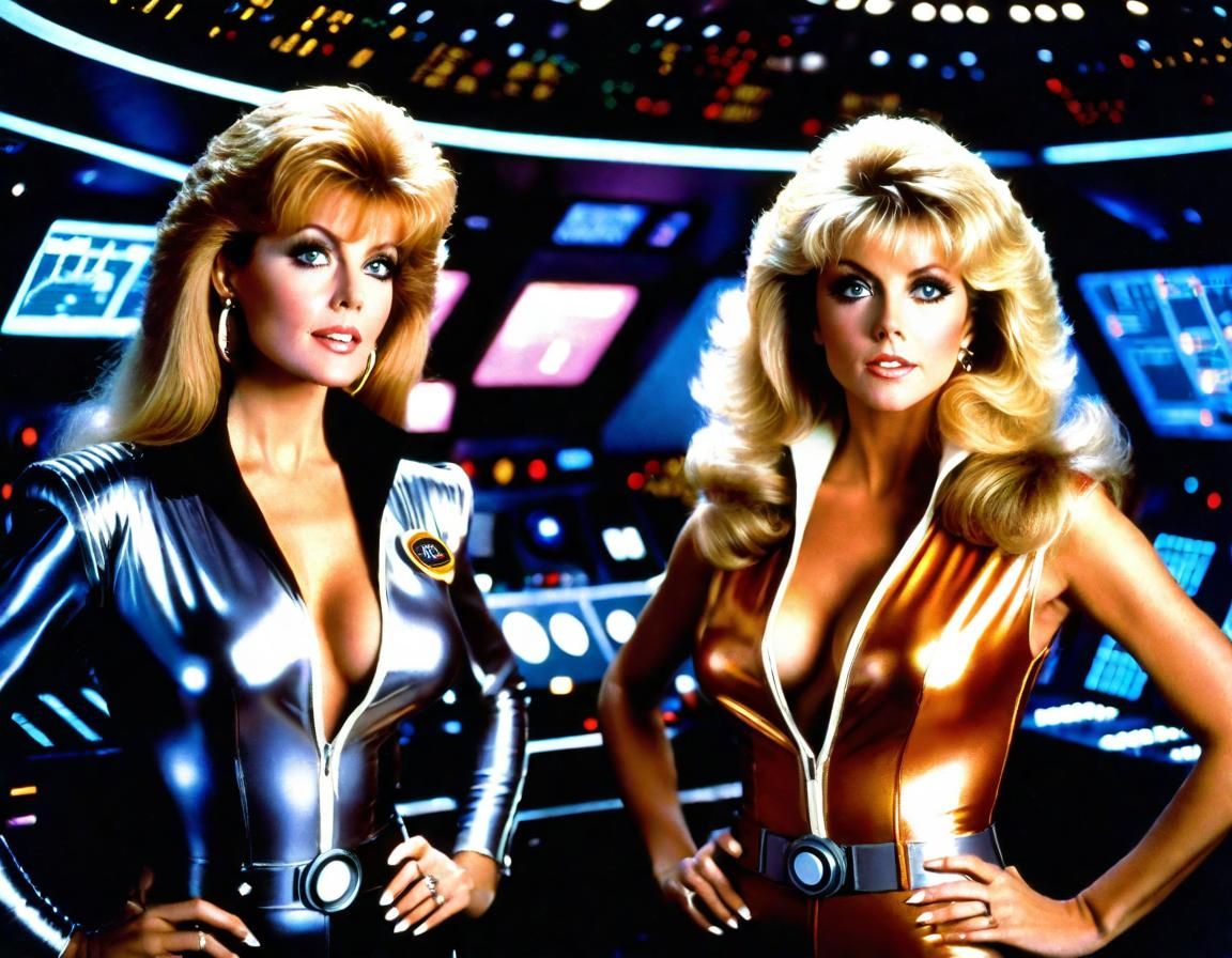 Intergalactic Explorers Aboard Starship in 80s Style