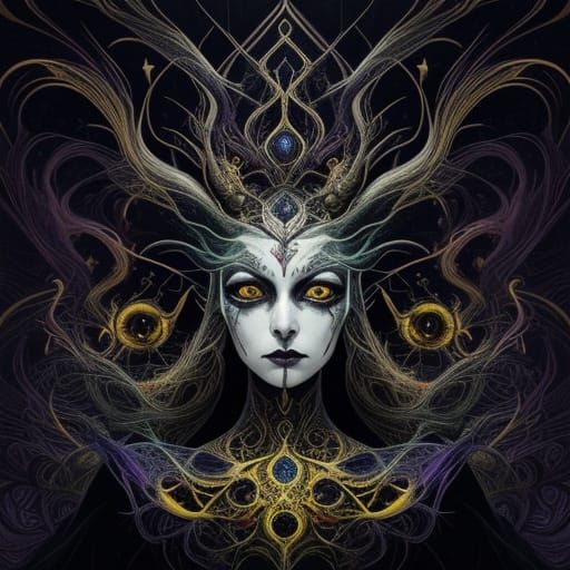 Surrealist Fantasy Deity in Macabre Elegance