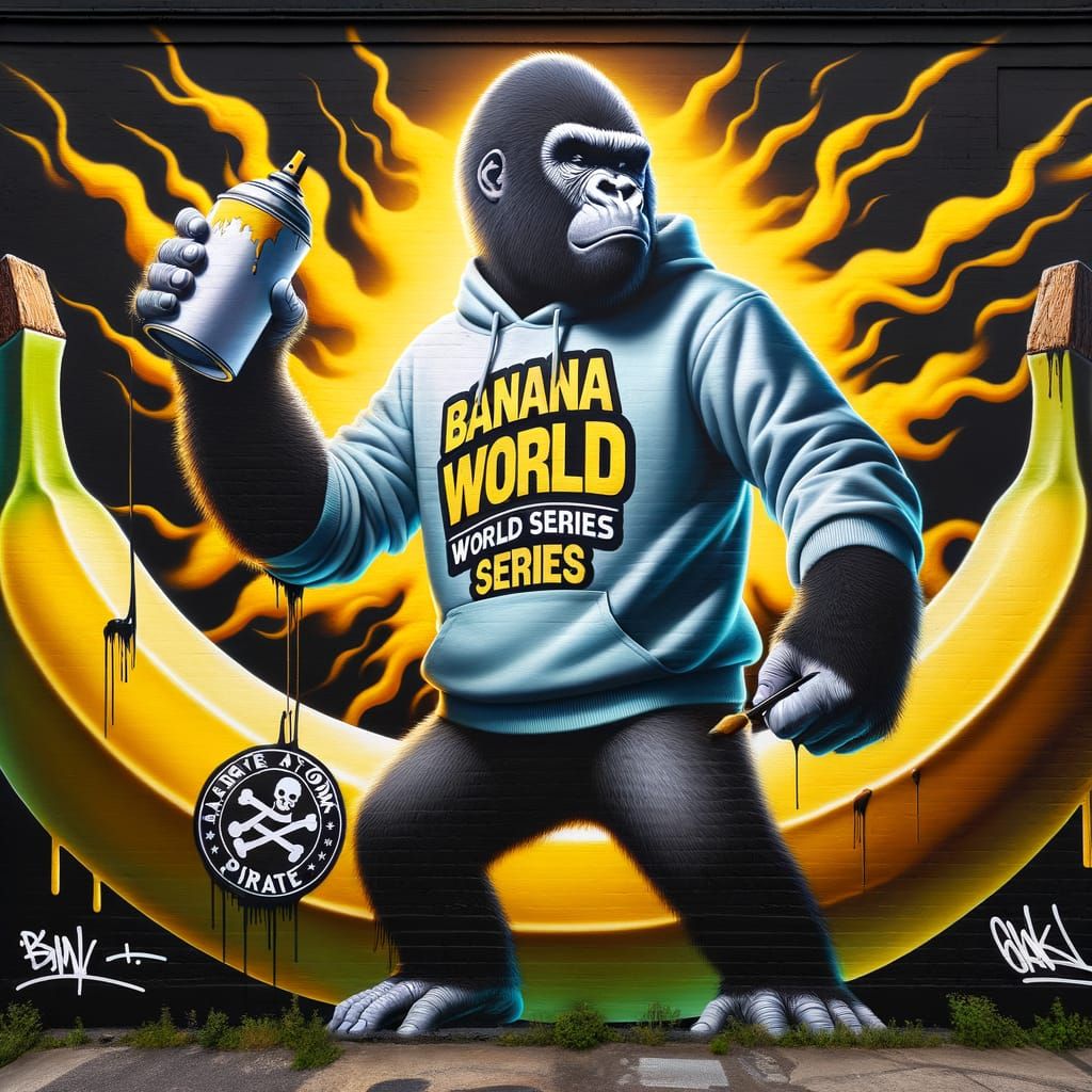 Graffiti Gorilla Street Art with Banana World Series Logo