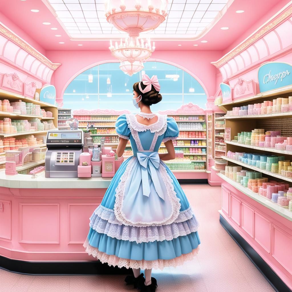 Sissy Maid in Supermarket, Pop-Surrealist Style