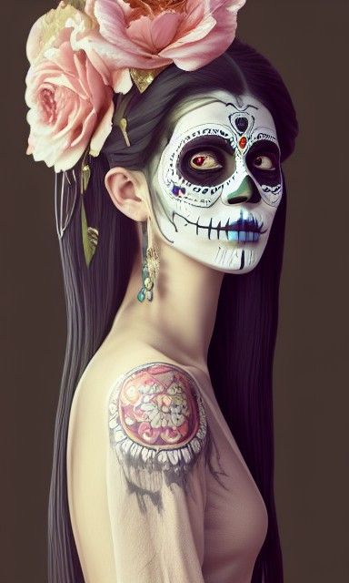Day of the Dead Priestess Portrait in Rococo Style