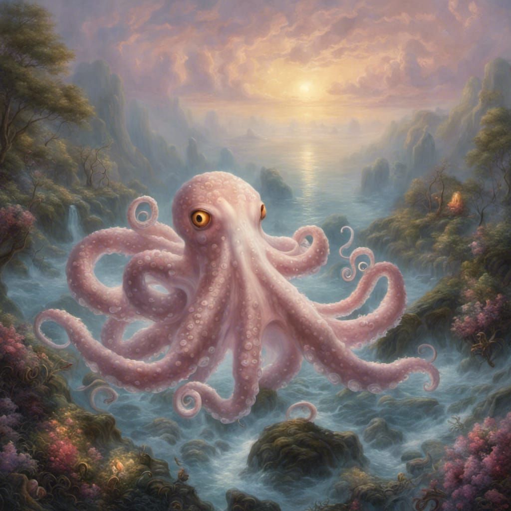 Ethereal Cephalopod with Snakes and Glowing Eyes