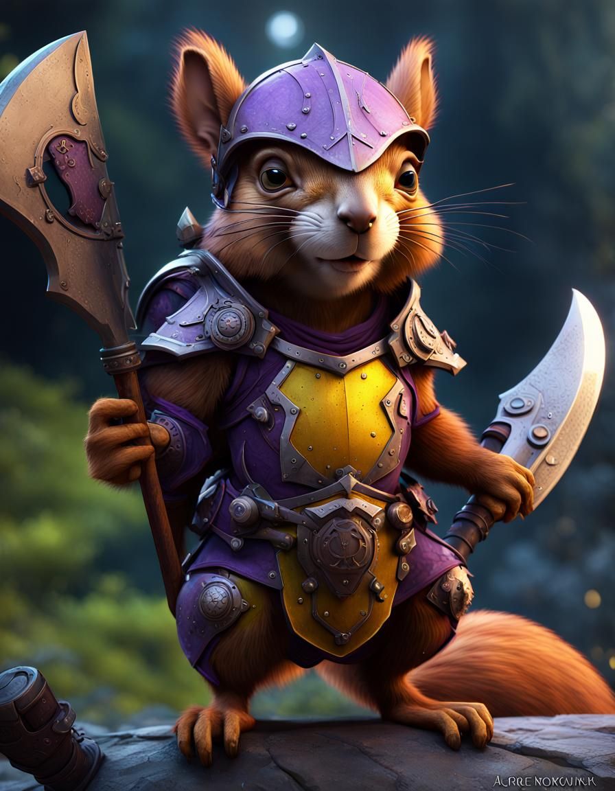 Armored Squirrel Warrior in Dark Fantasy Style
