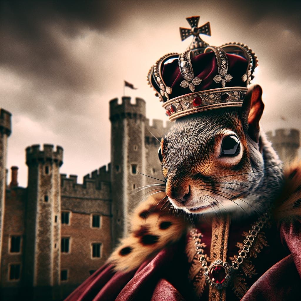 Regal Squirrel at Hever Castle: Cinematic Illustration