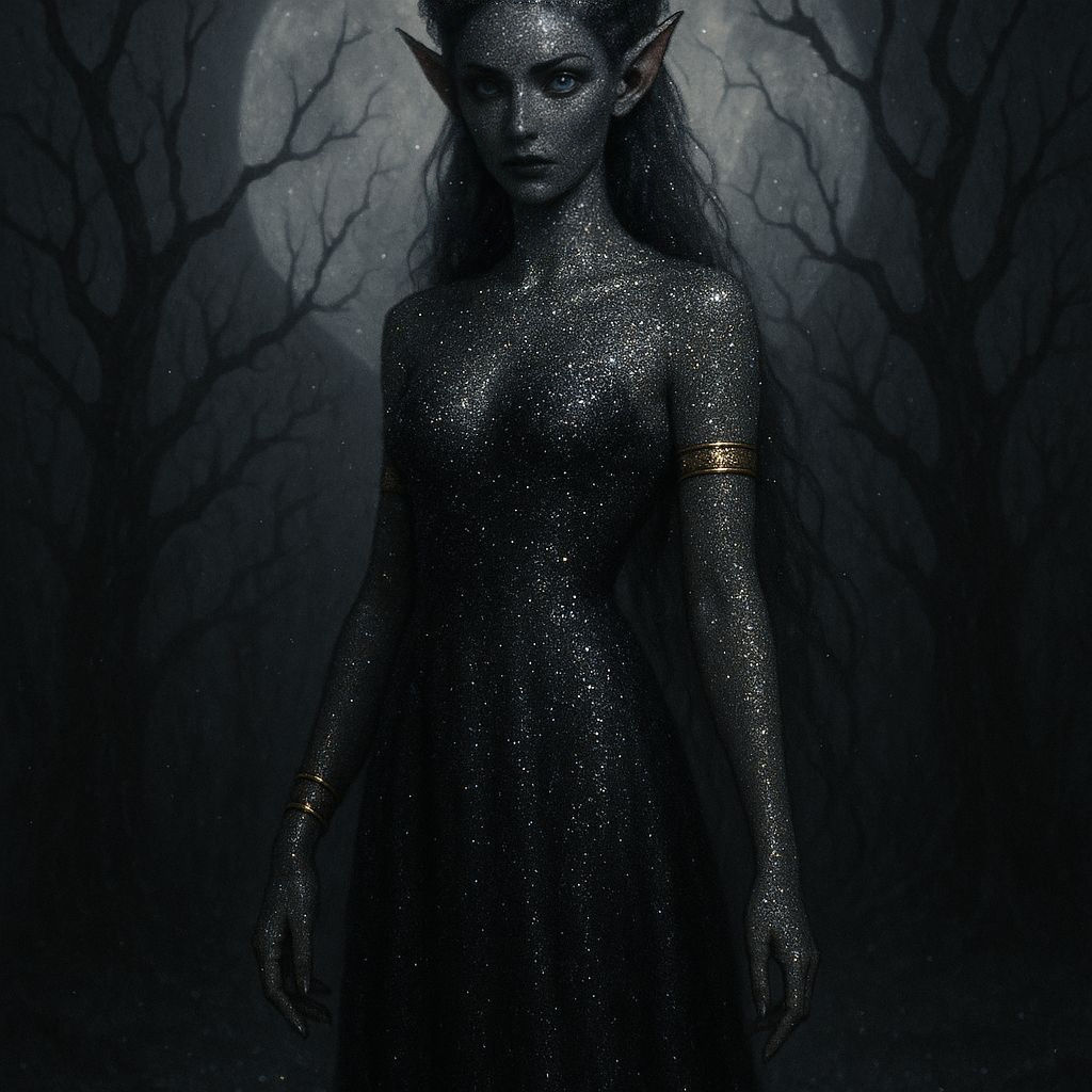 Gothic Elf with Glitter in Dark Fantasy Style