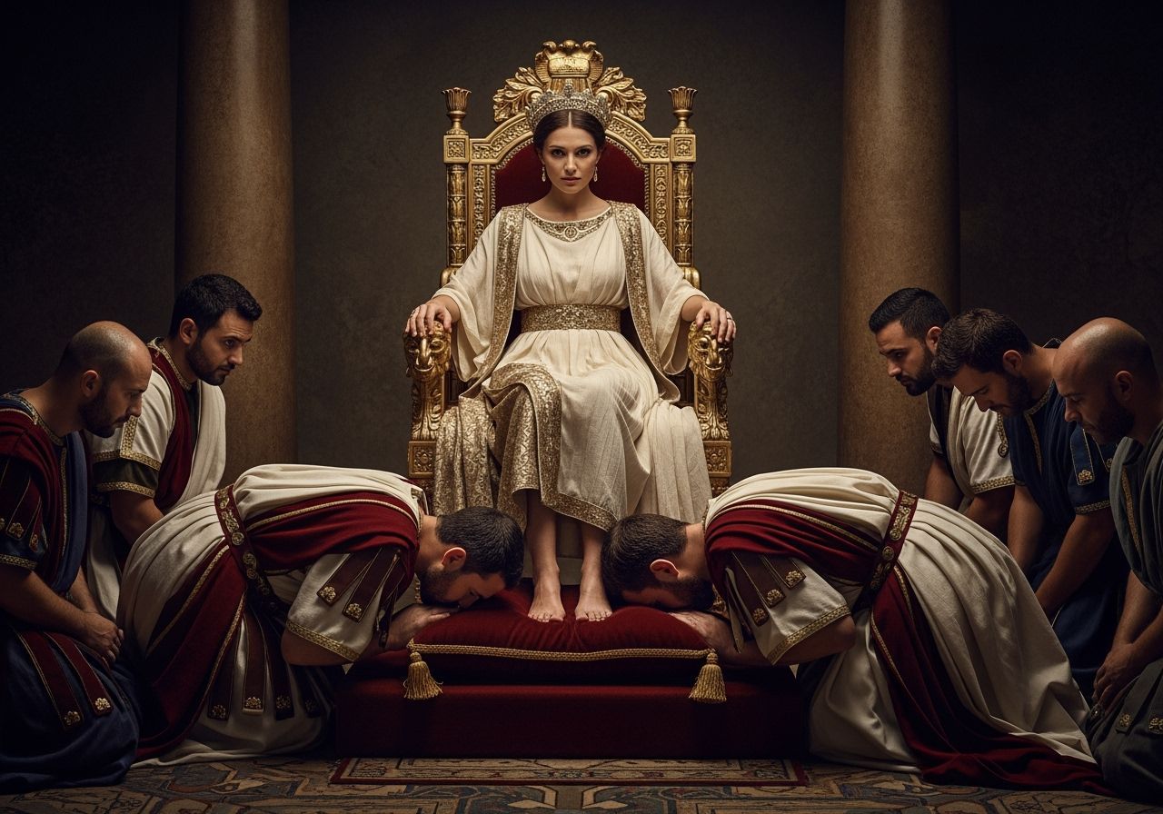 Elegant Roman Empress on Gold Throne