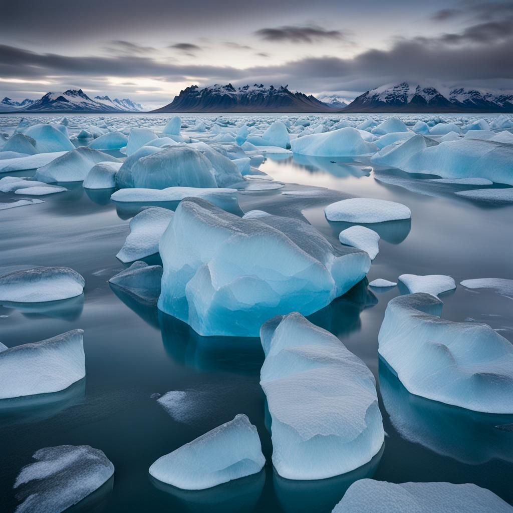 Icelandic Glacial Lake Jökulsárlón in Magic Hour Light