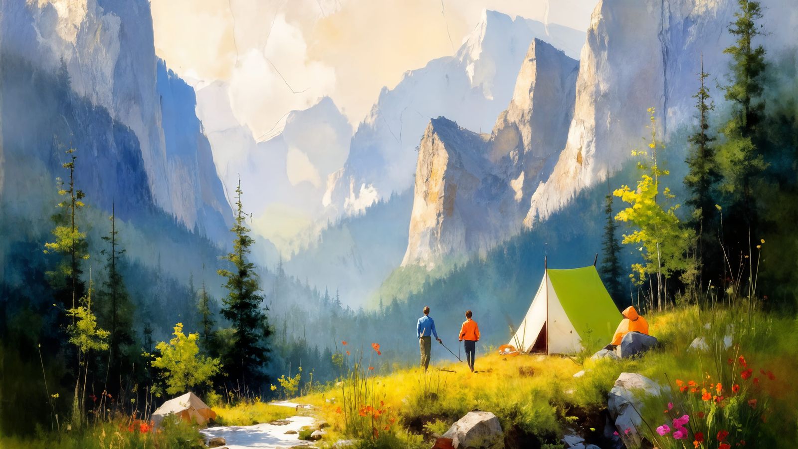 Serene Mountain Campsite by River Valley