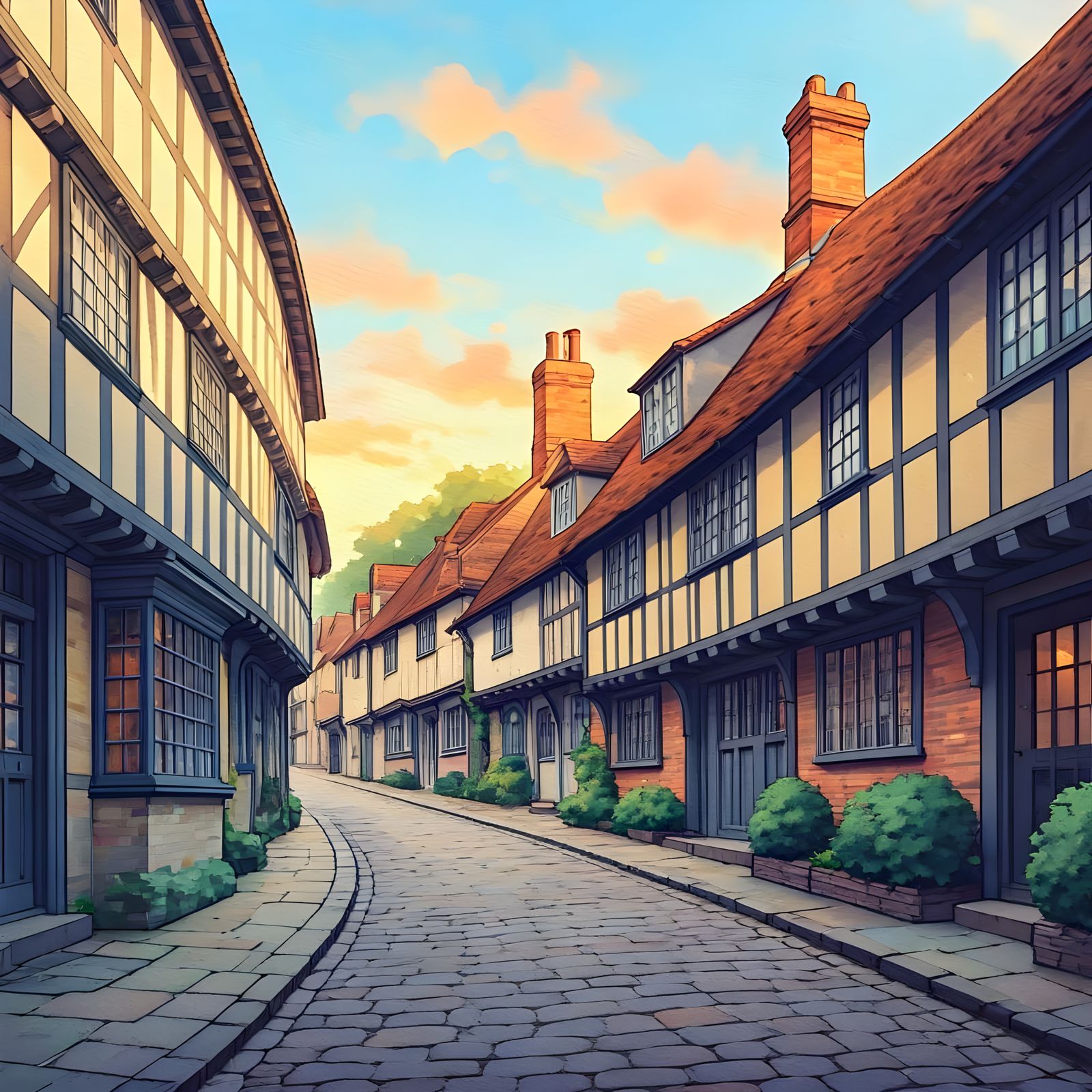 Medieval English Village Captured in Delicate Watercolor