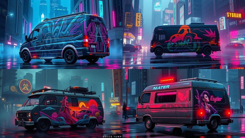 Retro-Futuristic Van in Neon Hues