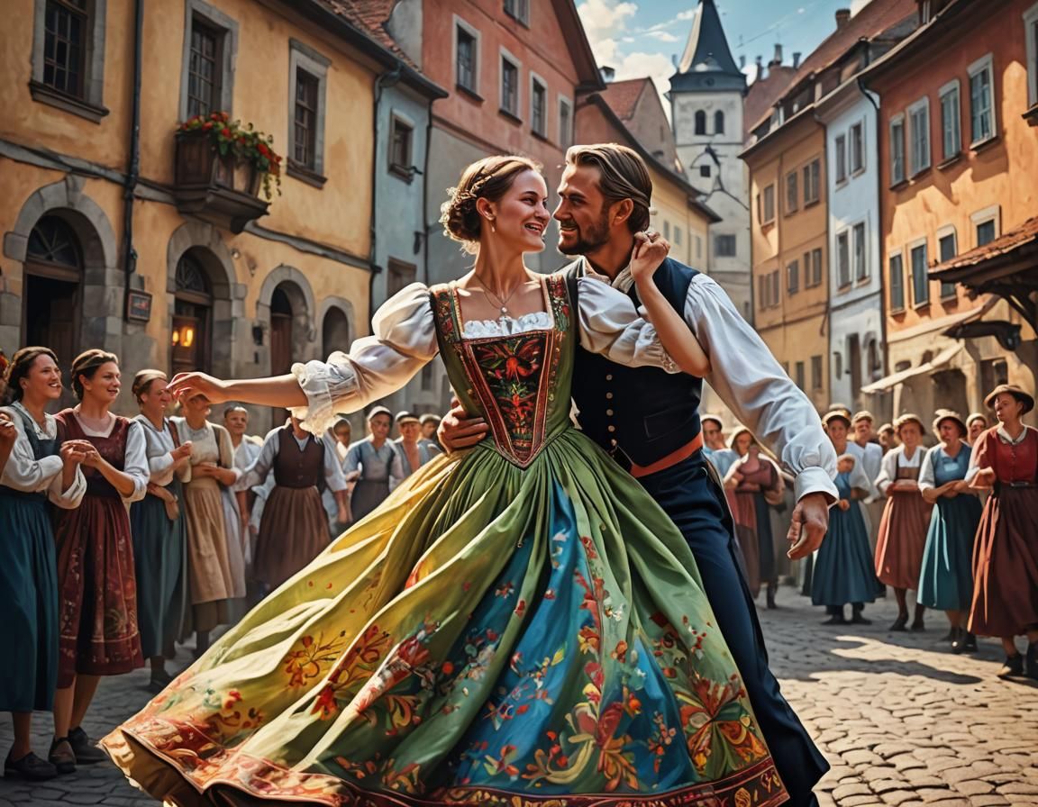 Moravian Woman in Kyjov Dress Dancing