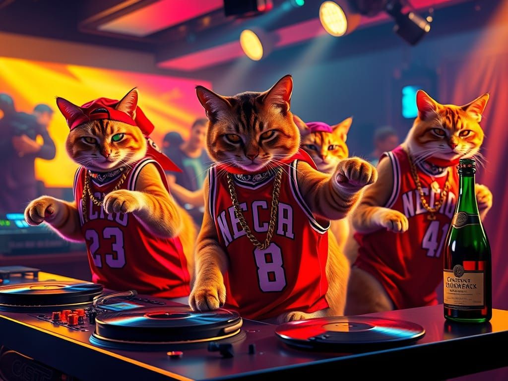 Cats' Nightclub Party in Hip-Hop Style