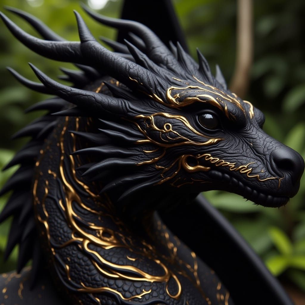 Black Dragon with Golden "Noir Royale" Tattoo